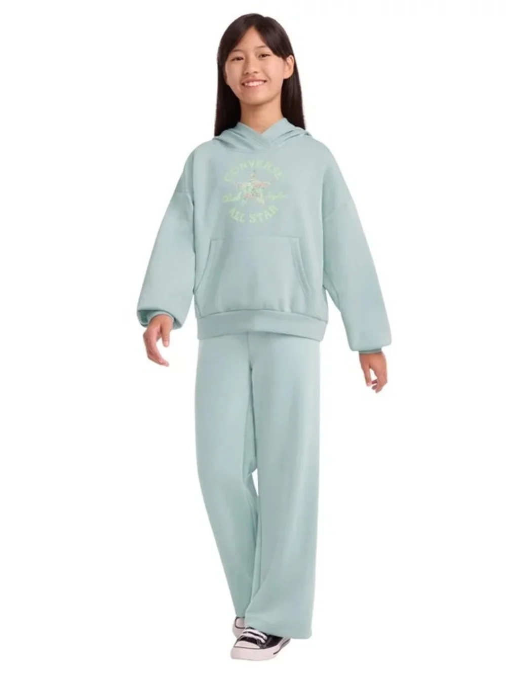 New! Converse Youth 2-piece Set Girls Green Mint Color Hoodie Pant Size M Medium